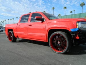 Bright red pickup truck