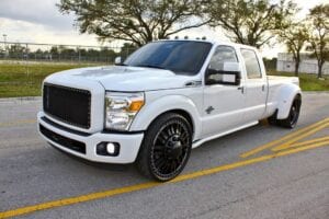 White pickup truck on a road